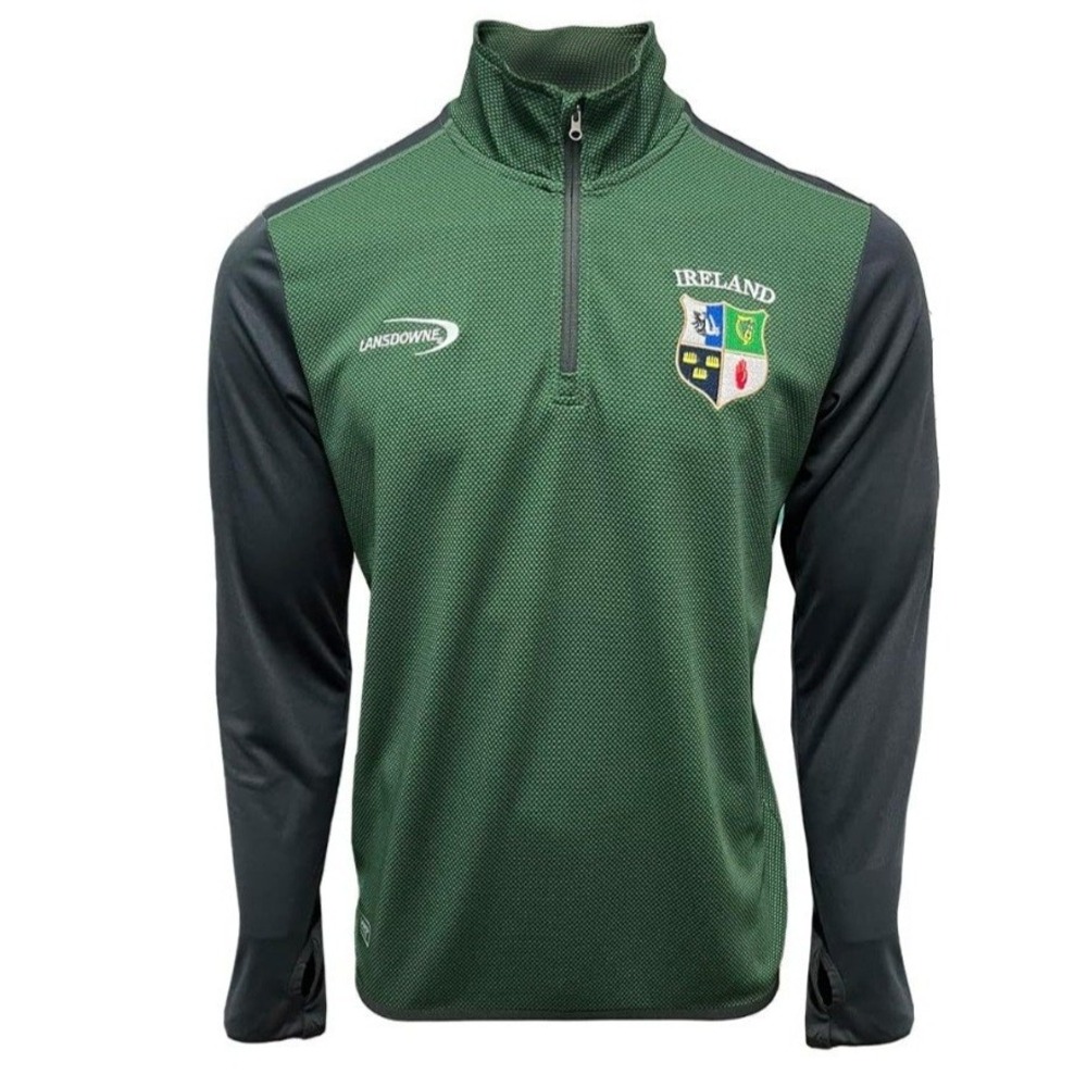 Landsdowne Ireland Jersey 1/4 Zip L Hunter Green/Black Finger Holes Drylans Perf